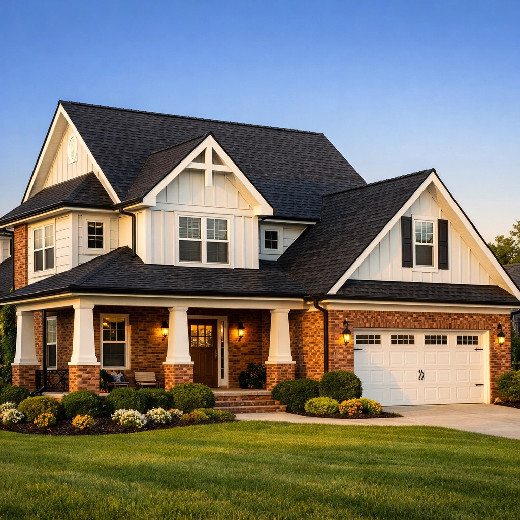Tennessee home with new asphalt shingle roof showing increased property value and curb appeal